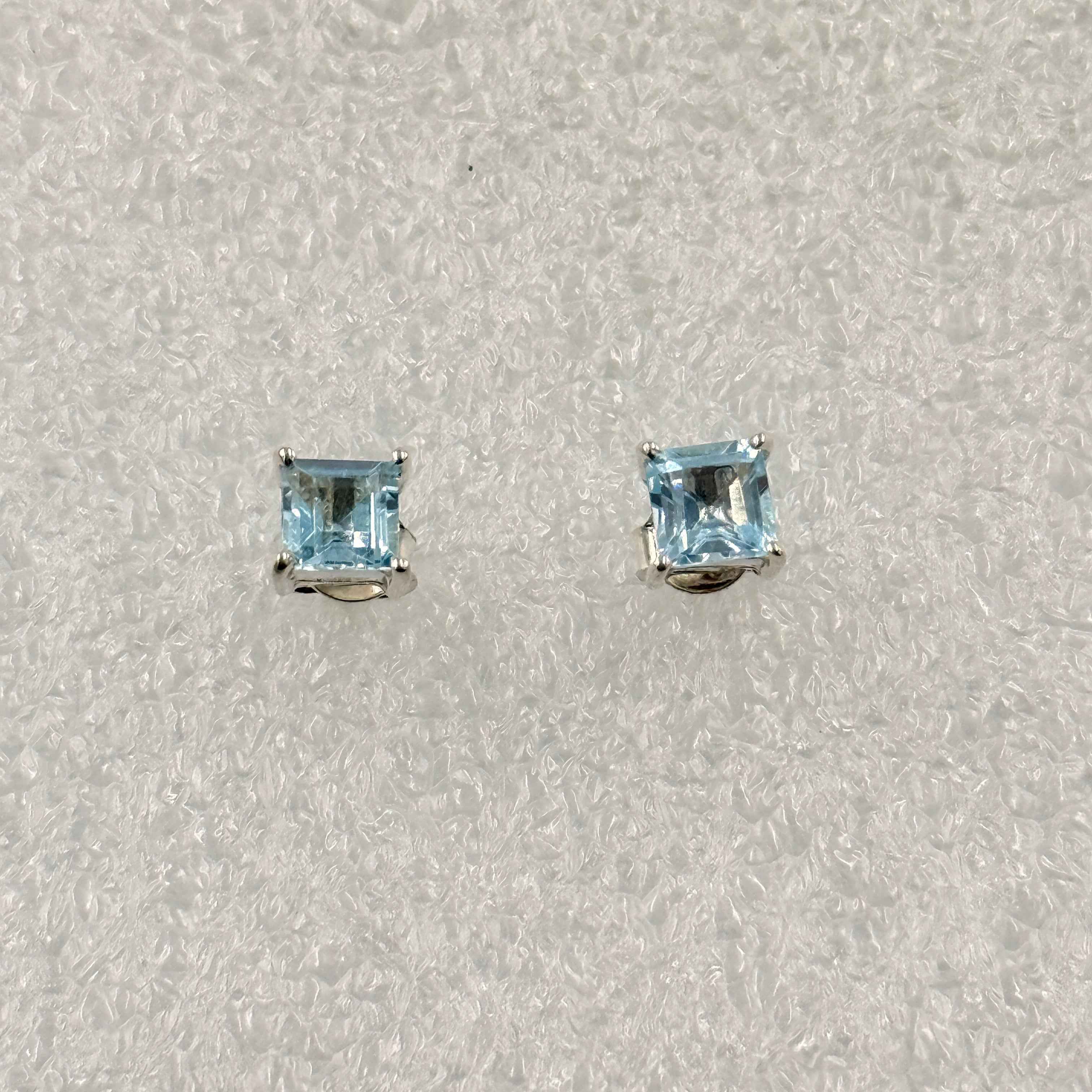Sterling Silver Square Aquamarine Post Earrings Size 1
