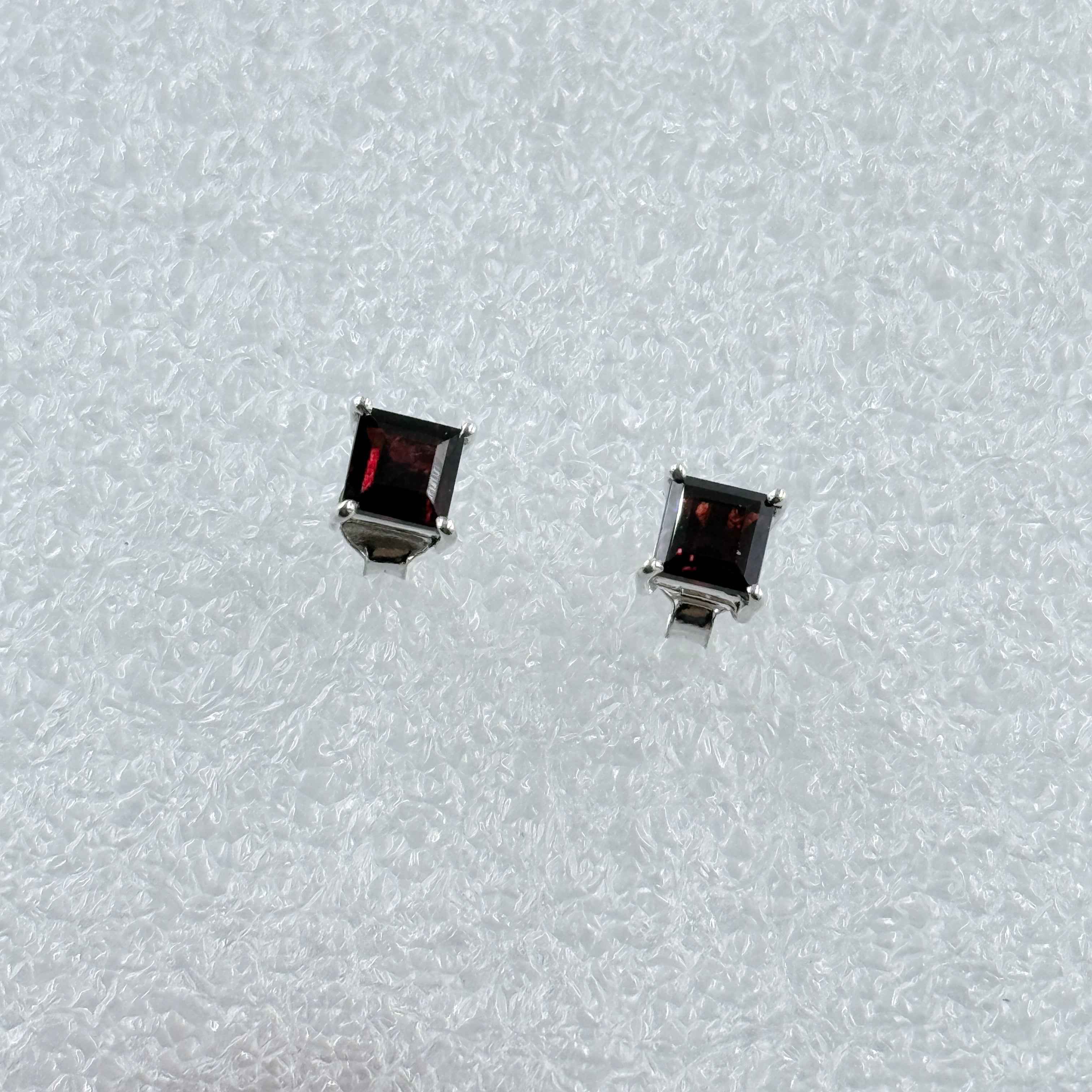 Sterling Silver Square Garnet Post Earrings Size 2