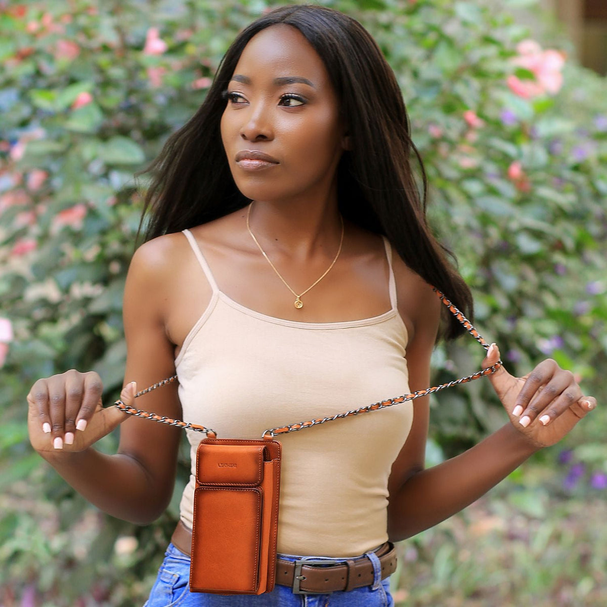 Leather Green Crossbody Bag Phone Wallet - Columbus