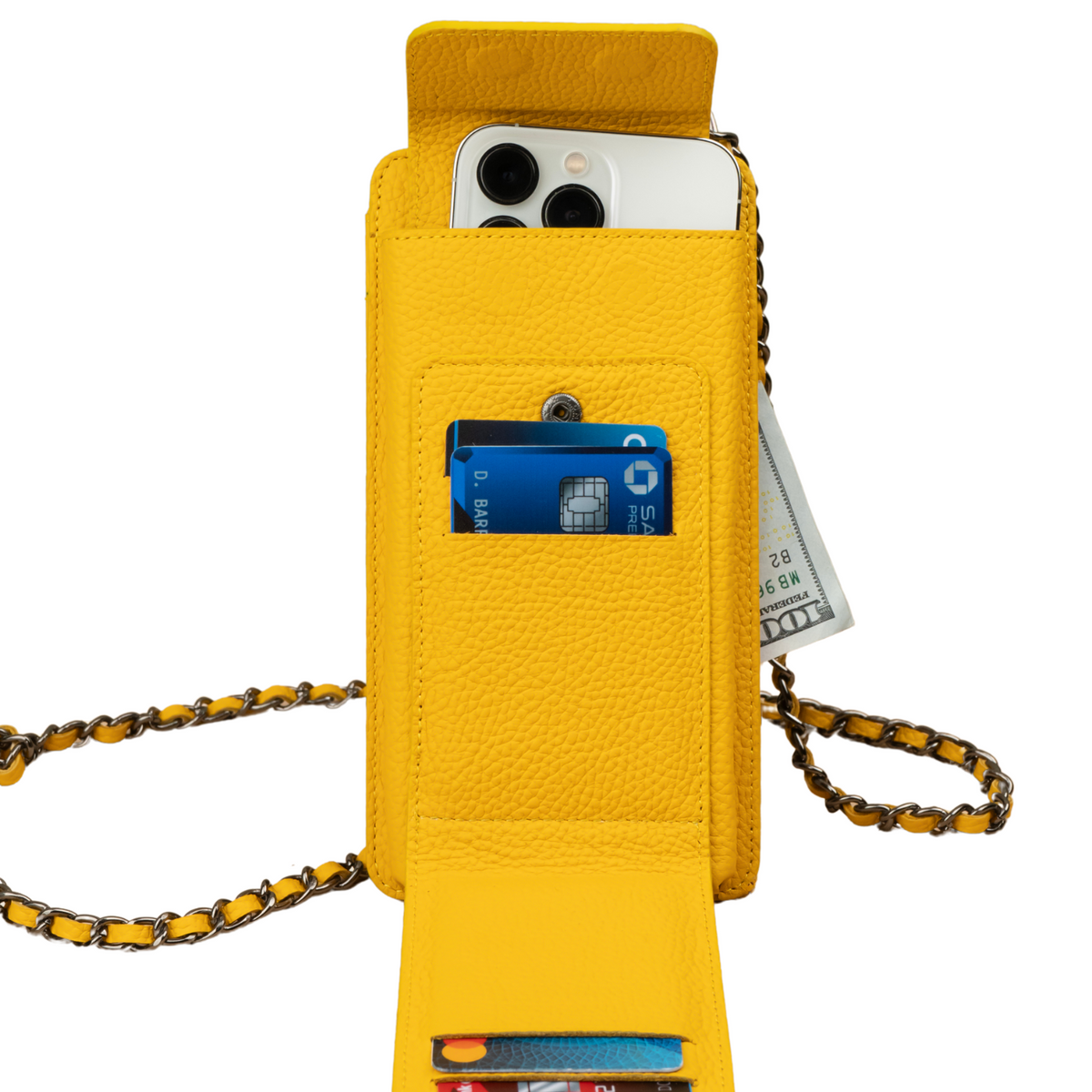 Leather Yellow Crossbody Bag Phone Wallet - Columbus