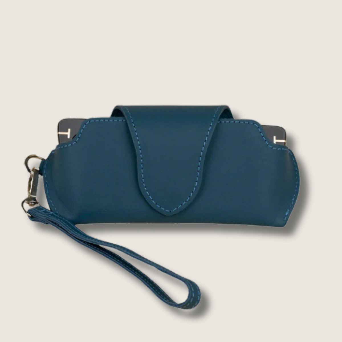Leather Sunglass Case with Wrist Strap - Navy Blue - Denver
