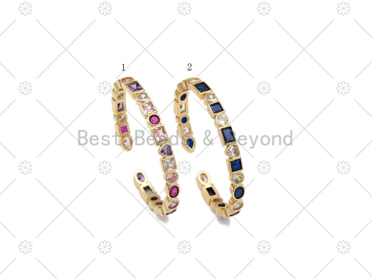 Big CZ Micropave Heart Round Teardrop Oval Bangle Bracelet, 18K Gold Filled Cuff Bracelet, Fashion Jewelry, Sku