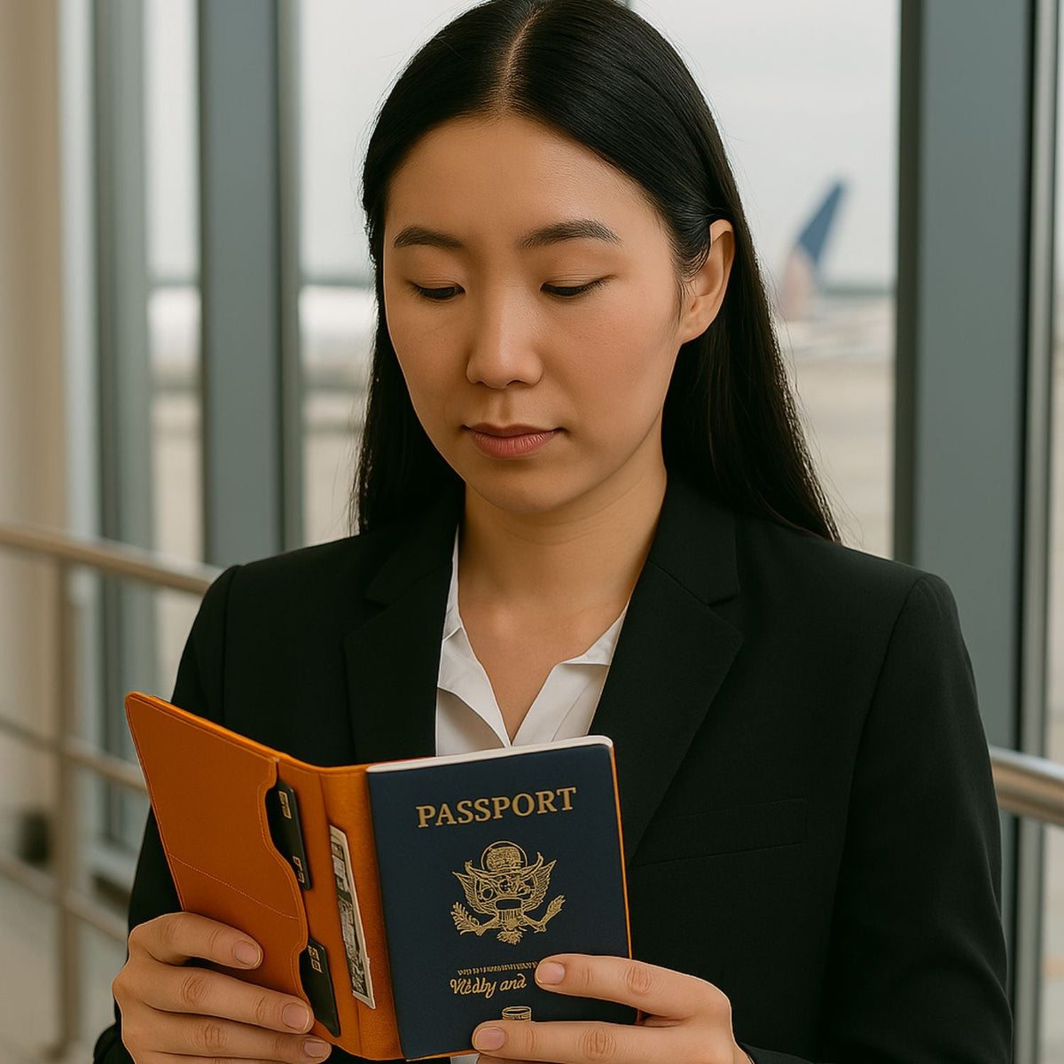 Leather Passport Holder - Orange Brown - Milan