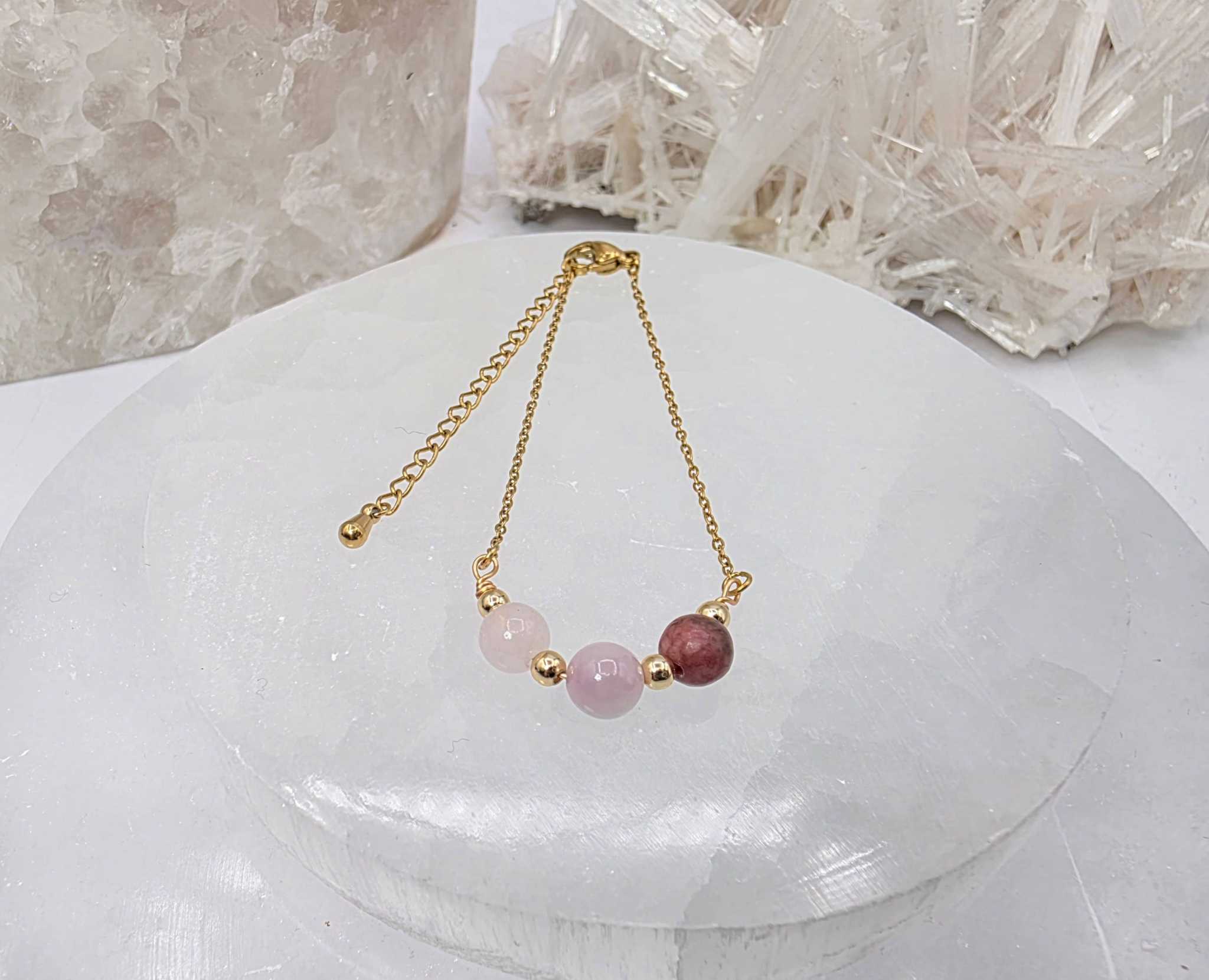 I AM ENOUGH -Kunzite, Rose Quartz, Rhodonite Gem Jewelry Set