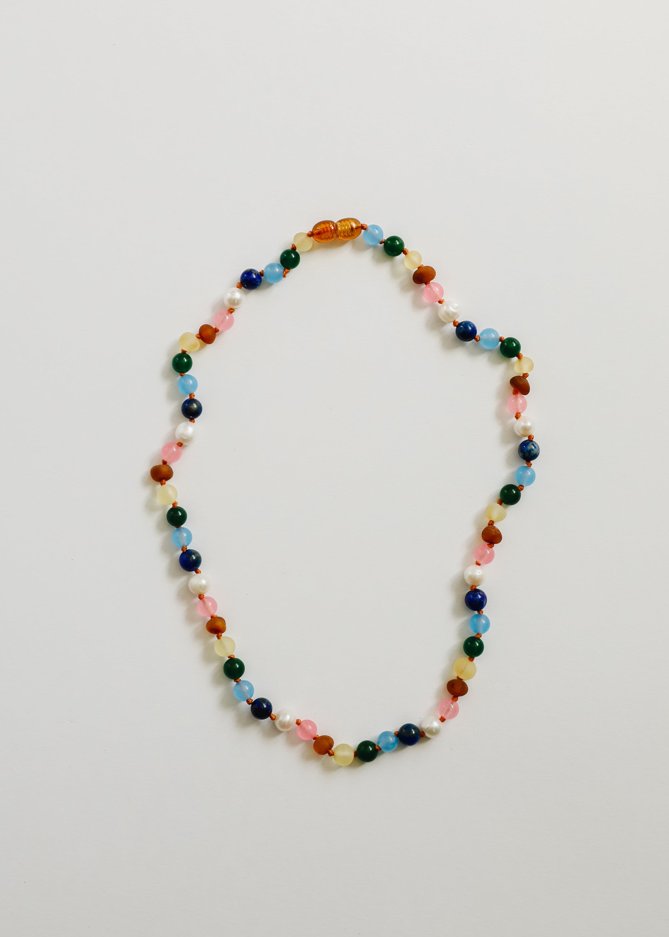 Raw Baltic Amber and Pearl Necklace + Sweet Pink Gemstones