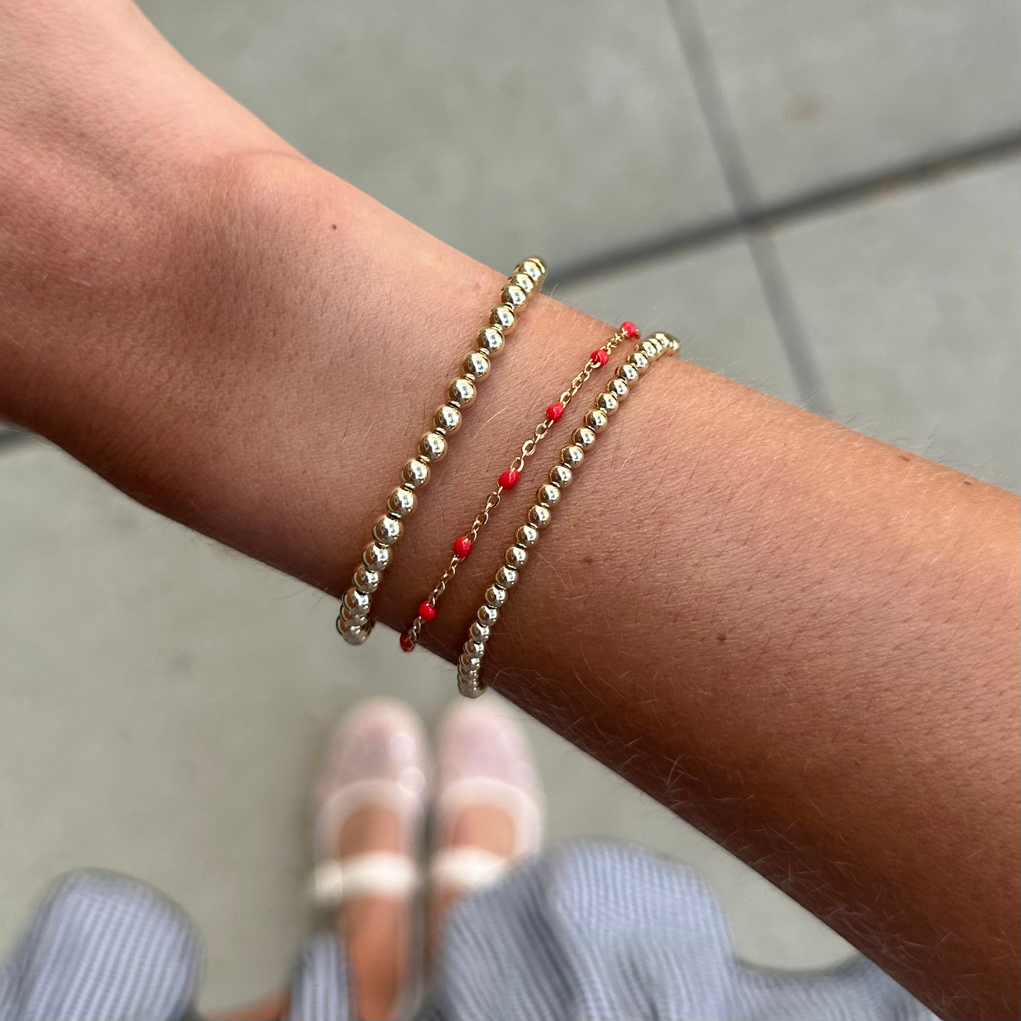 red daisy + juno bracelet triple stack (3+4mm)