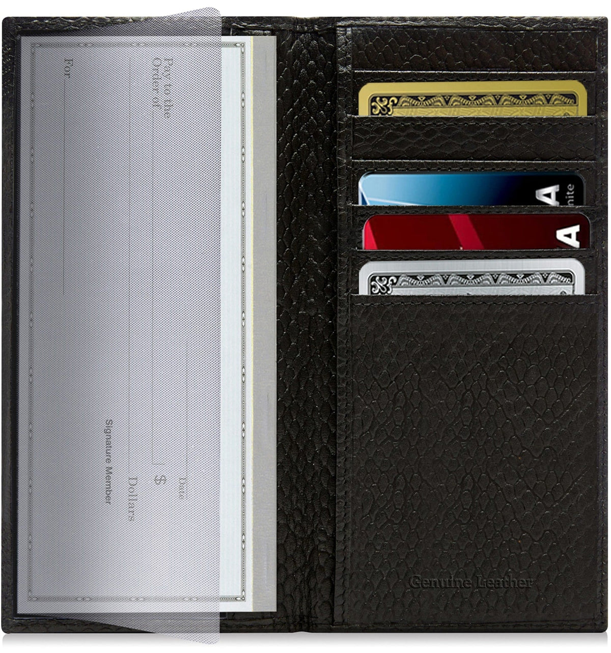 Genuine Leather Checkbook Cover – Card Slots, RFID Blocking