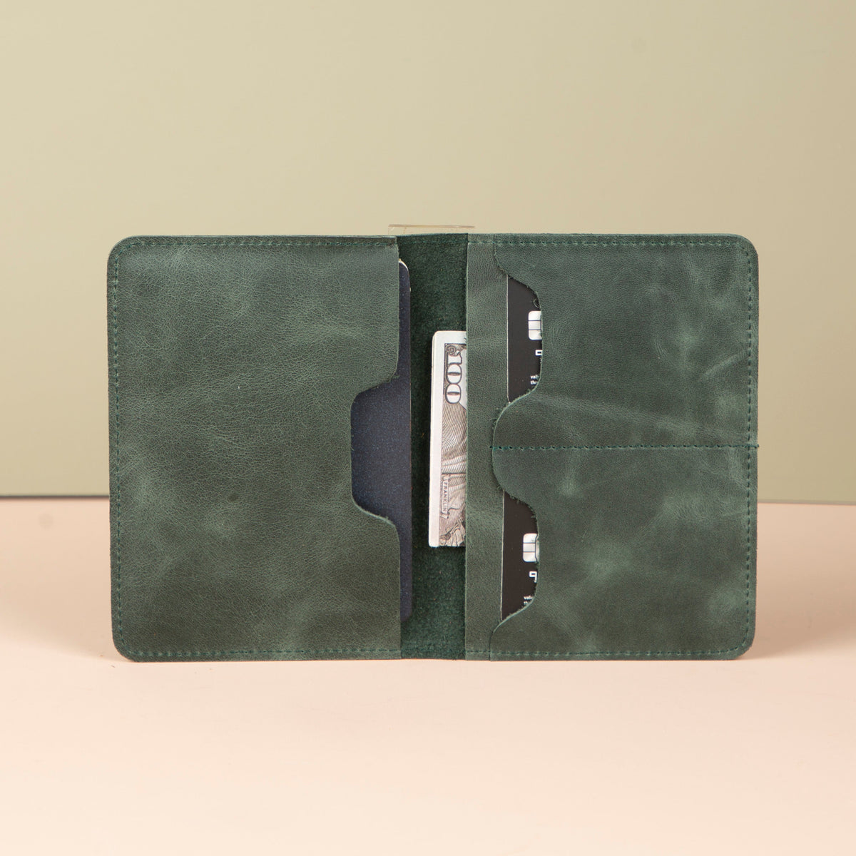 Leather Passport Holder - Dark Green - Milan