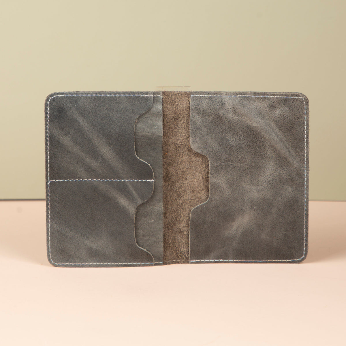 Leather Passport Holder - Light Gray - Milan