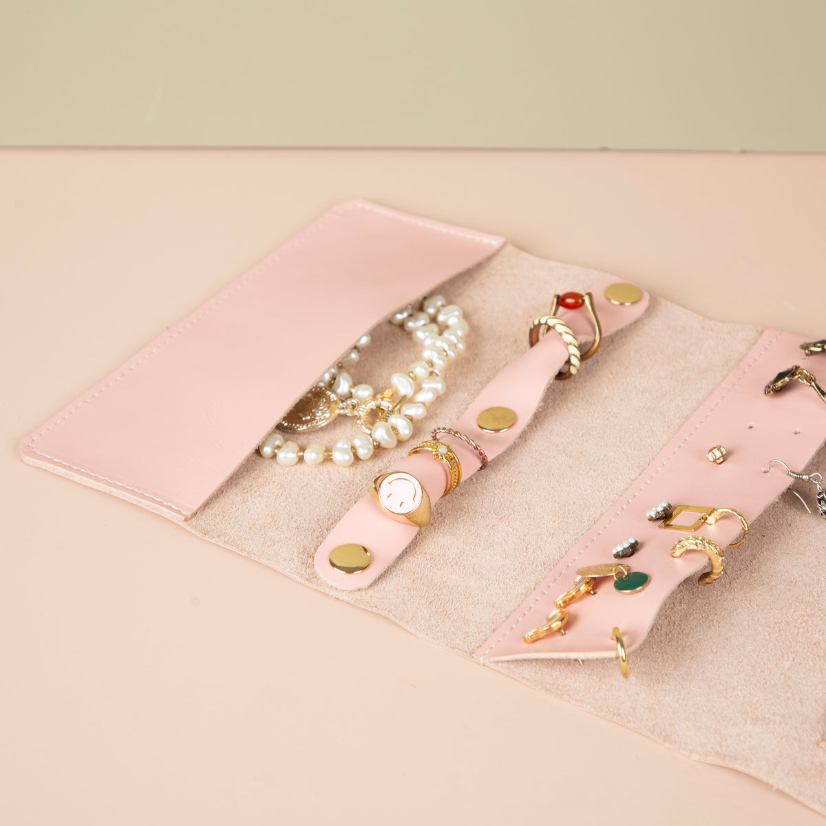 Leather Jewelry Roll - Blush Pink - Florence