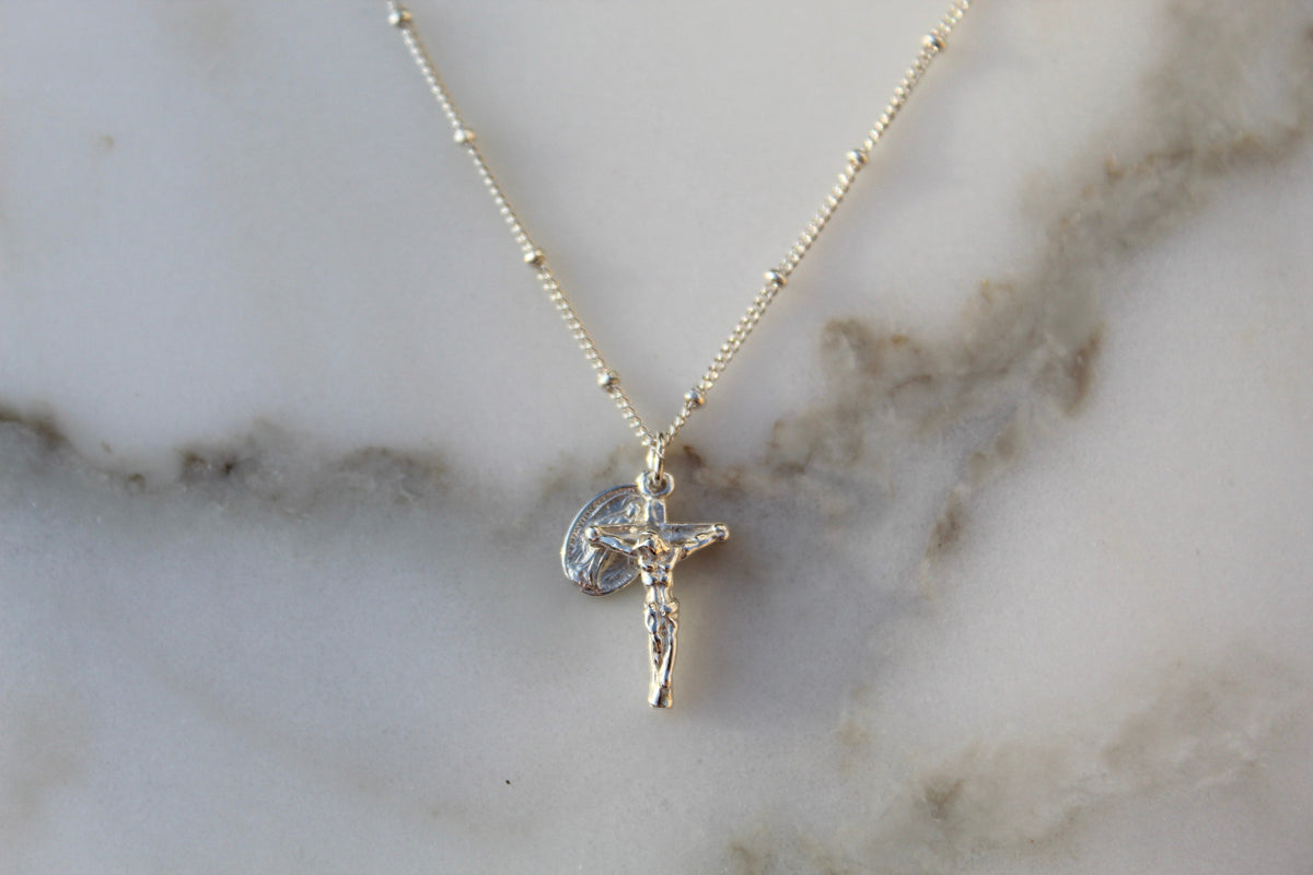 Miraculous Medal and Crucifix in Sterling Silver