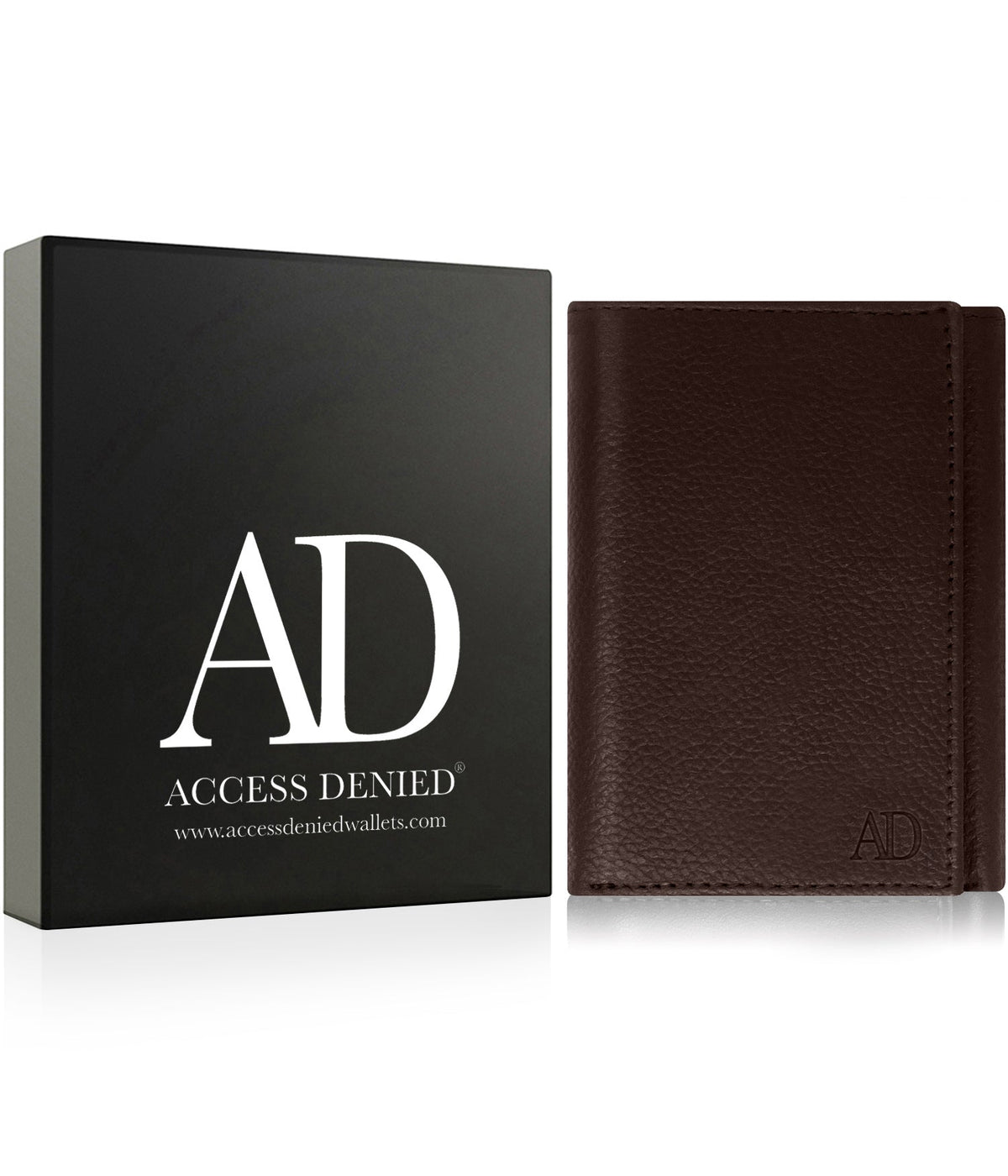 Genuine Leather Trifold Wallet – Flip-Up Dual ID Windows, RFID Blocking
