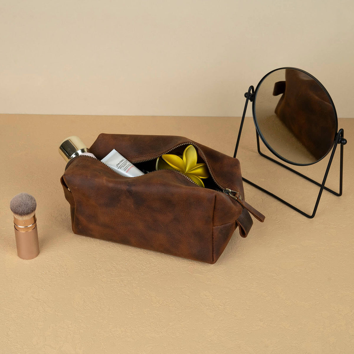 Handmade Leather Makeup Bag - Rich Brown- Minneapolis