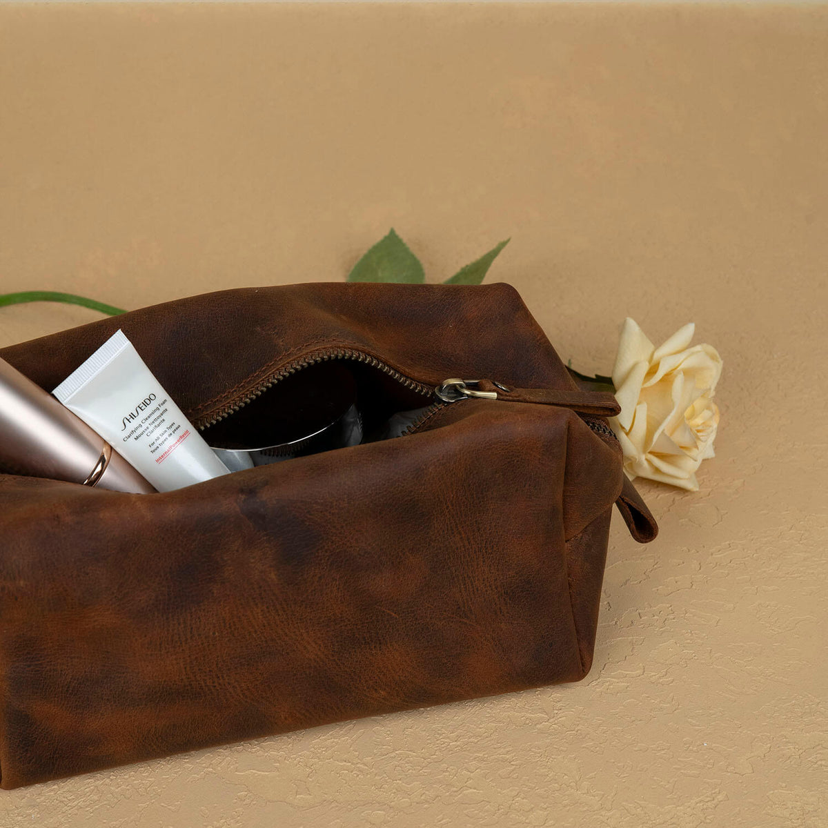 Handmade Leather Makeup Bag - Rich Brown- Minneapolis