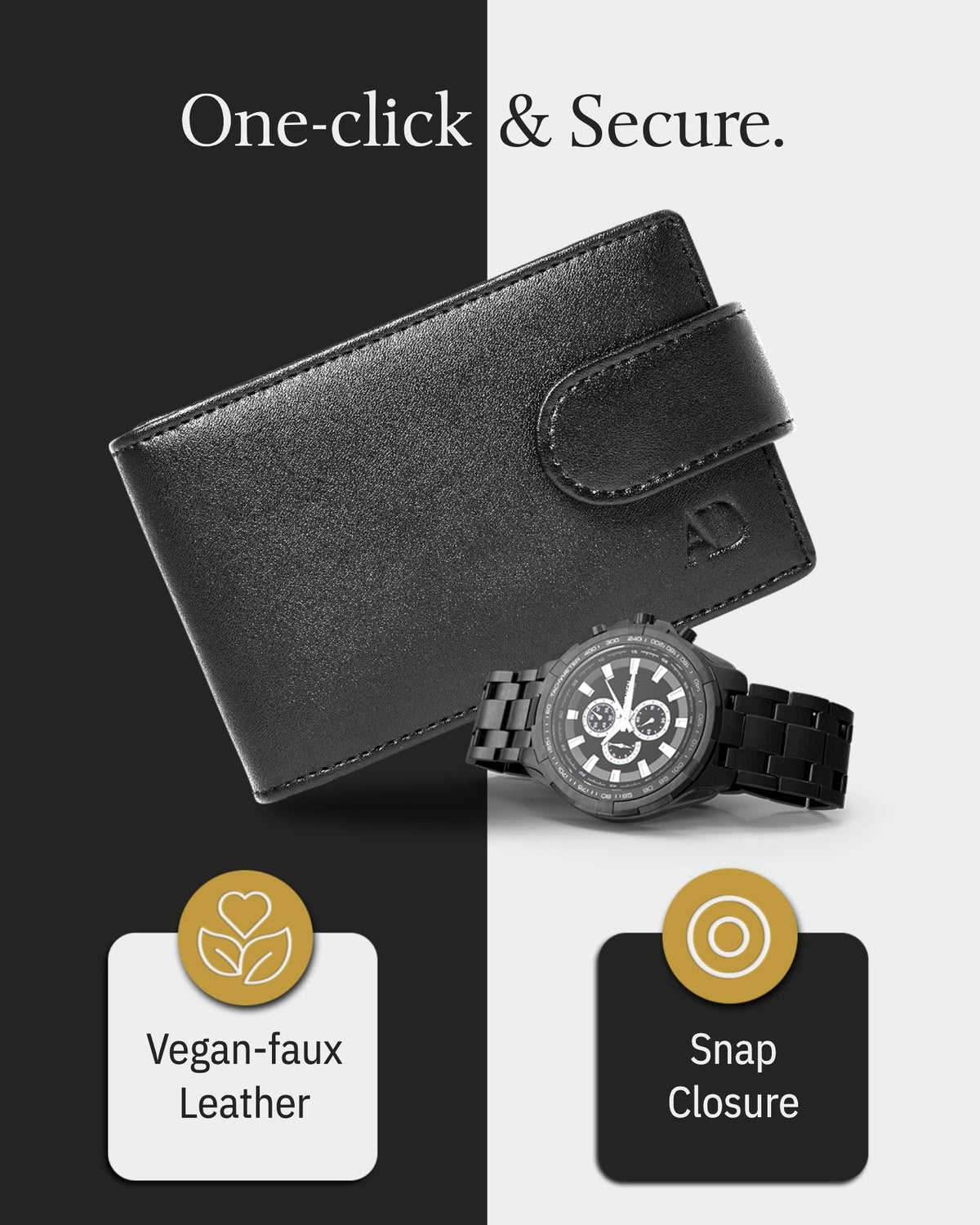 Leather Bifold Wallet – Removable Money Clip, Snap Closure