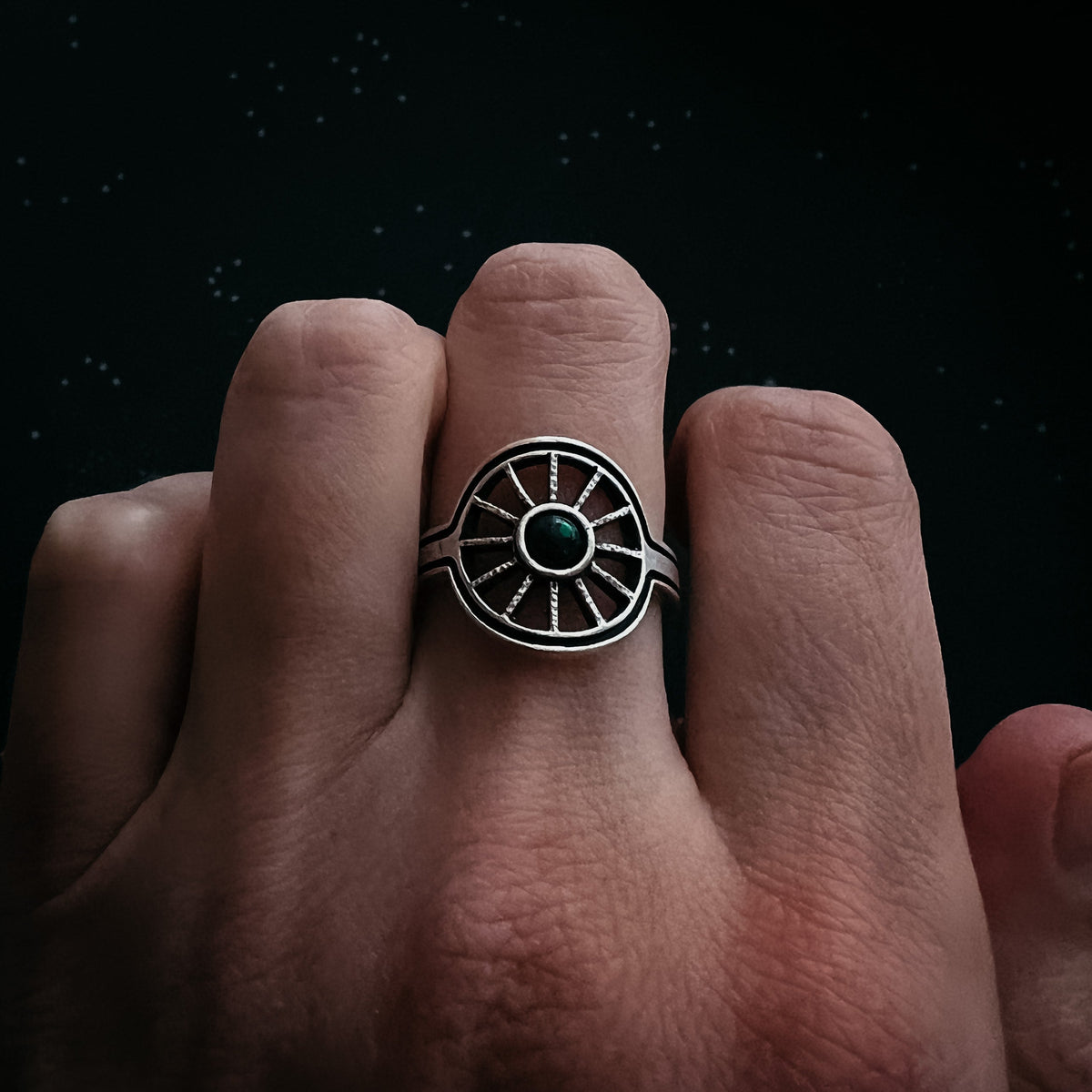 Midnight Sun Ring with Black Opal
