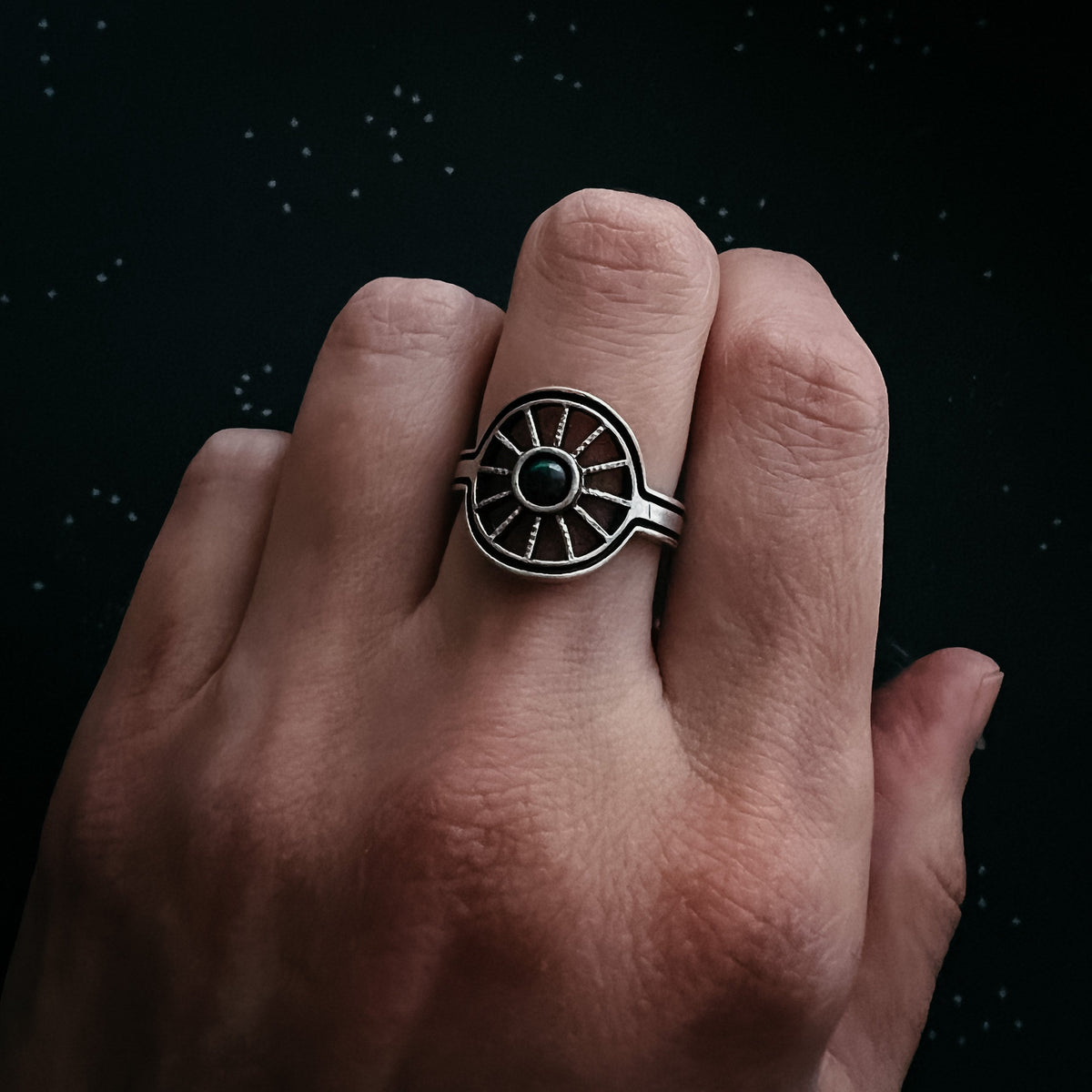 Midnight Sun Ring with Black Opal