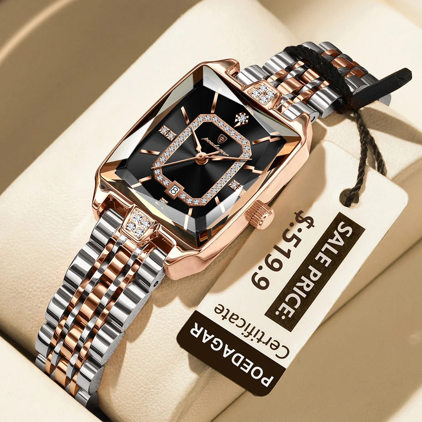 POEDAGAR Luxury Watch For Woman Elegant Waterproof Calendar Ladies Watch Rectangle Stainless Steel Quartz Women&