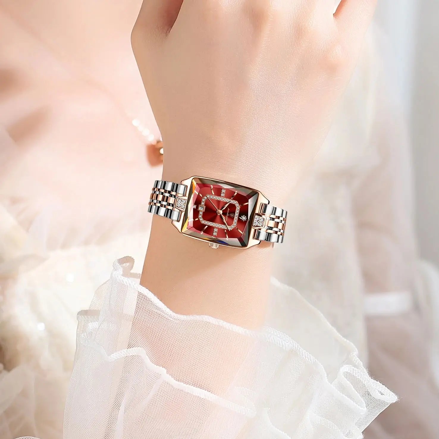 POEDAGAR Luxury Watch For Woman Elegant Waterproof Calendar Ladies Watch Rectangle Stainless Steel Quartz Women&