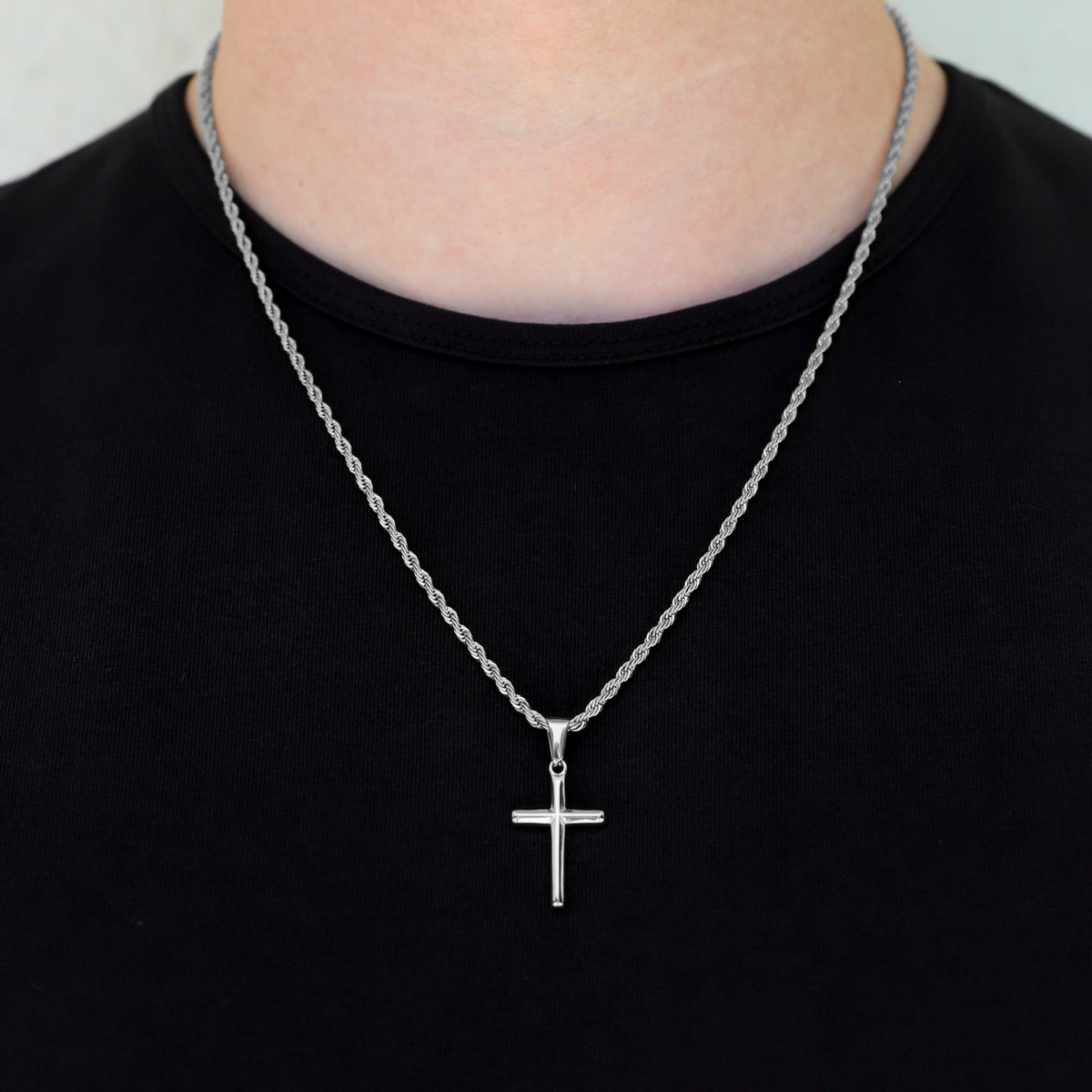 Small Cross Necklace Silver Set