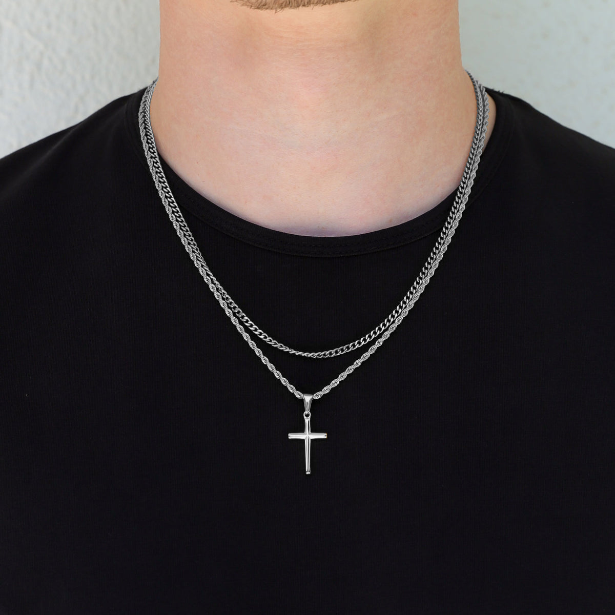 Small Cross Necklace Silver Set