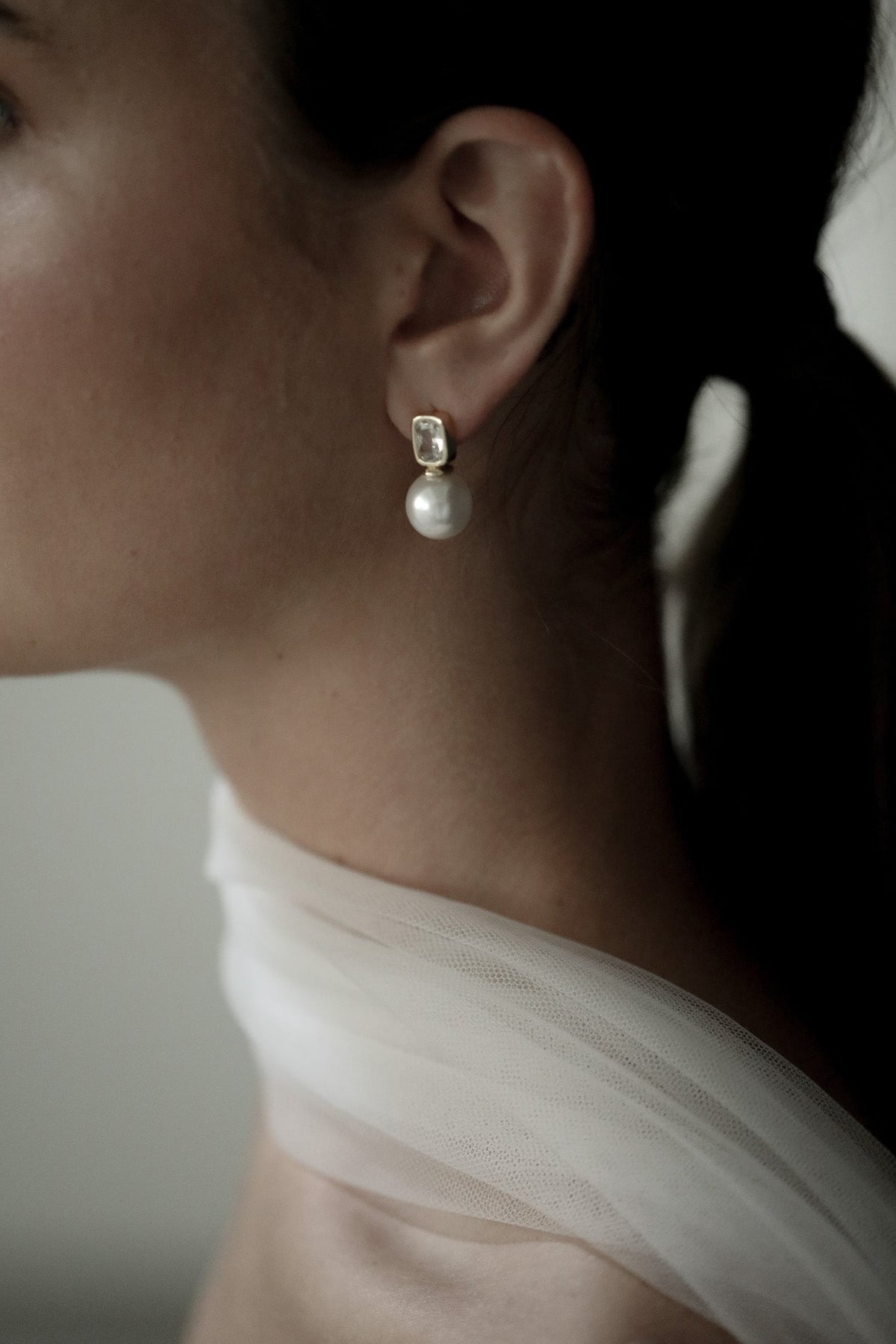 Bezel Pearl Stud Drop Earring