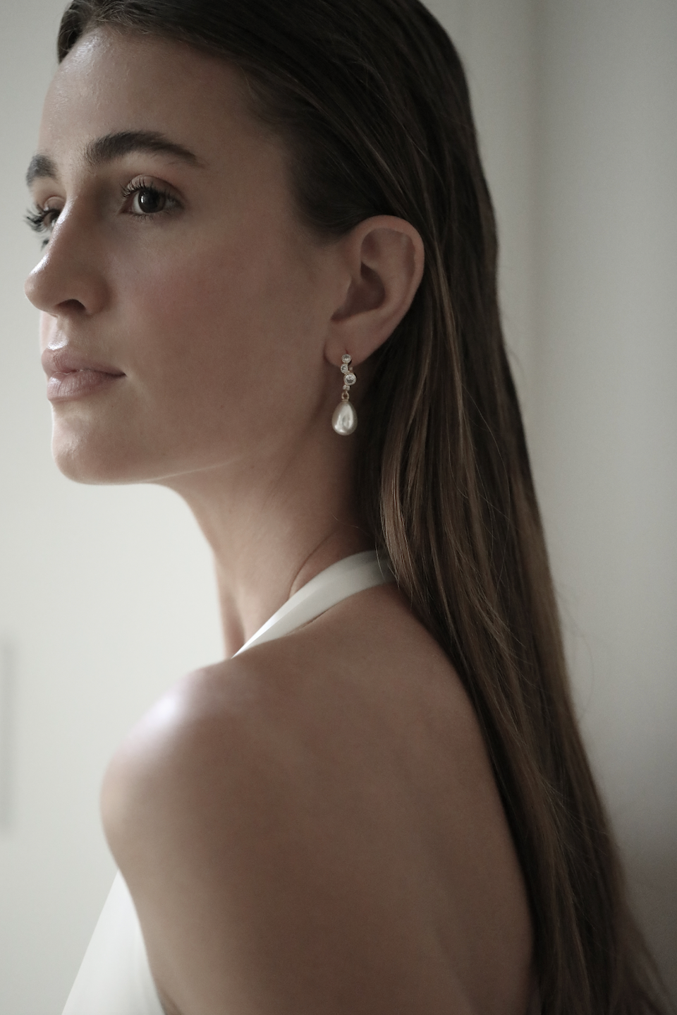 Stacked Bezel Pearl Hoop Drop Earrings
