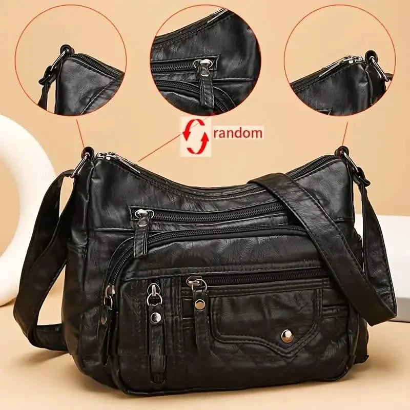 Fashion Multi Zipper Crossbody Bag, Soft Vegan Leather Shoulder Bag, Women&