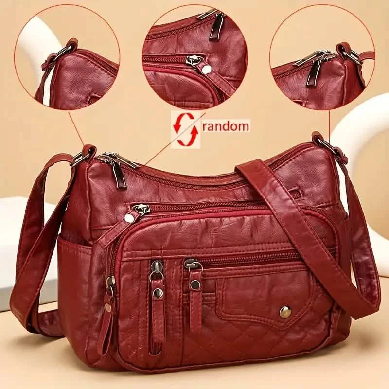 Fashion Multi Zipper Crossbody Bag, Soft Vegan Leather Shoulder Bag, Women&
