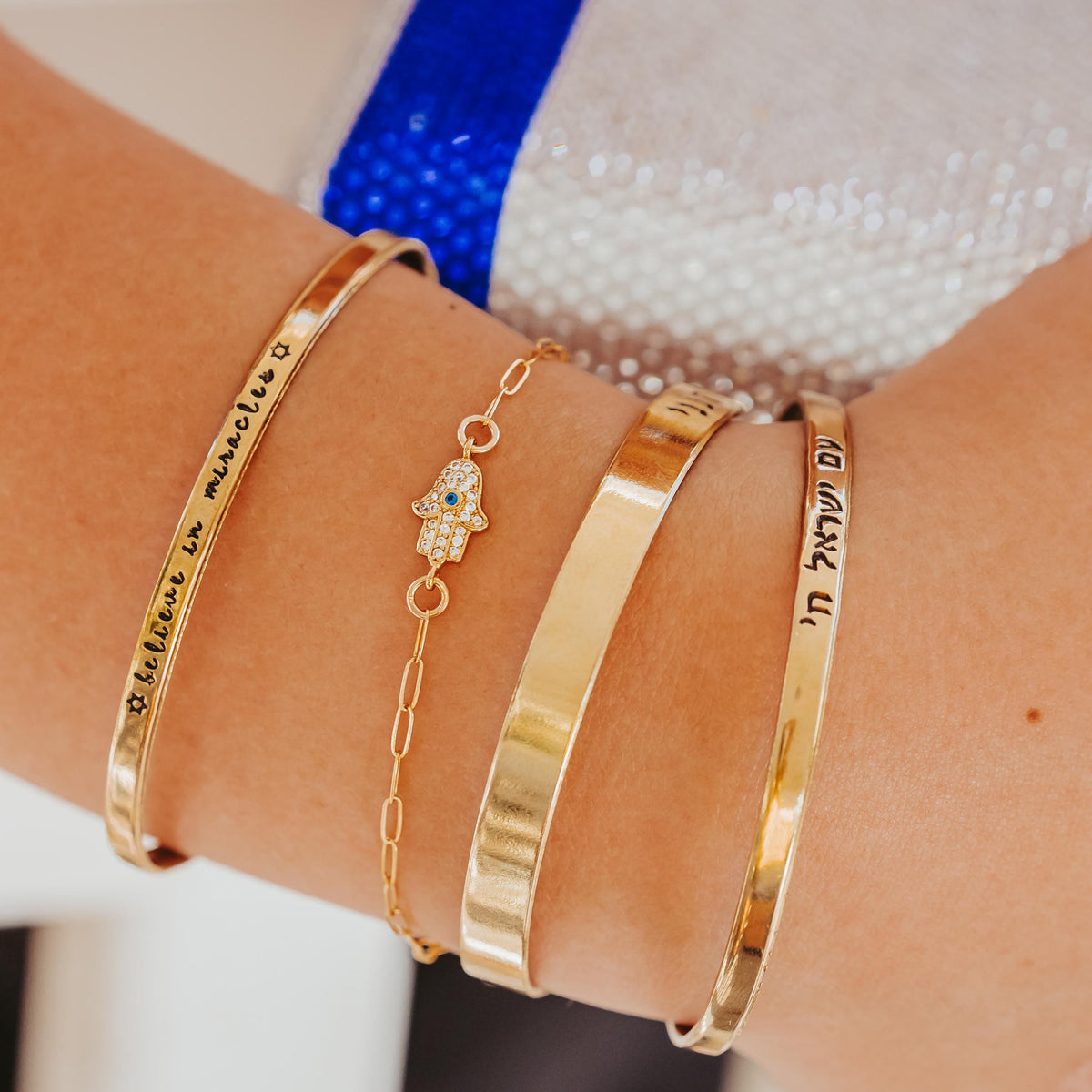Believe in Miracles Hanukkah Adjustable Skinny Cuff Bracelet