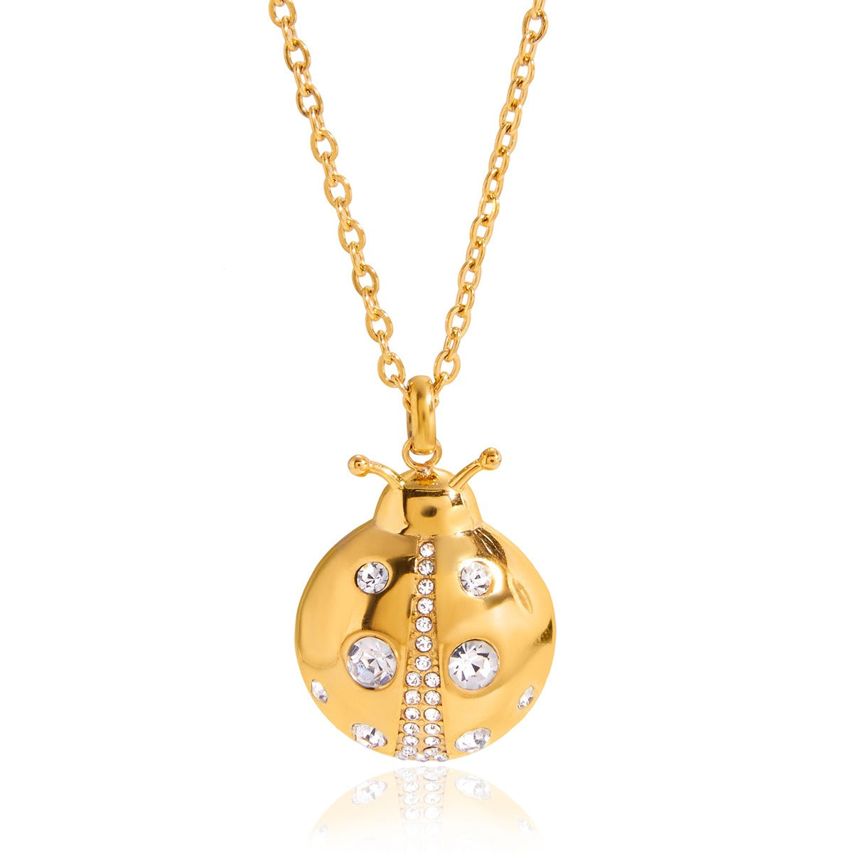 18K Gold Ladybug Titanium Steel Necklace and Earrings Set
