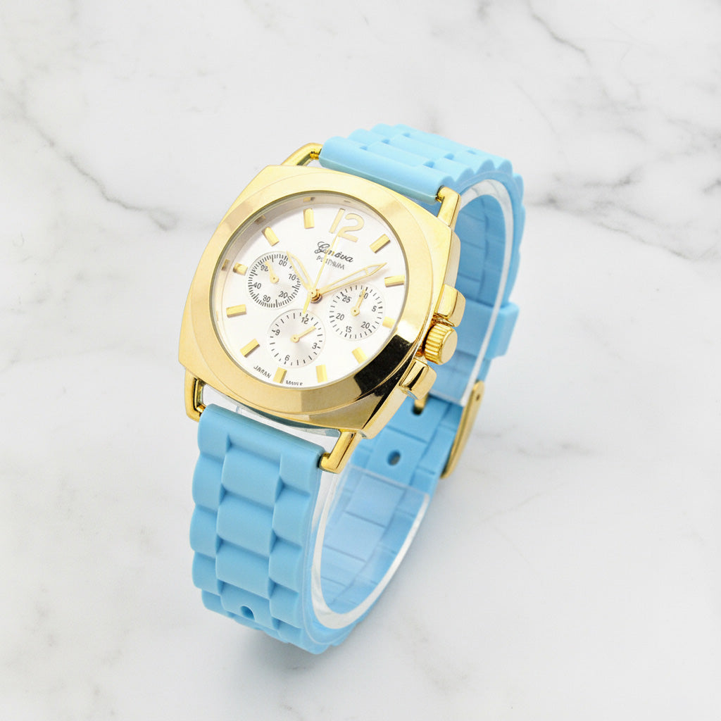 Square Dial Fashion Watch in blue with gold-tone accents