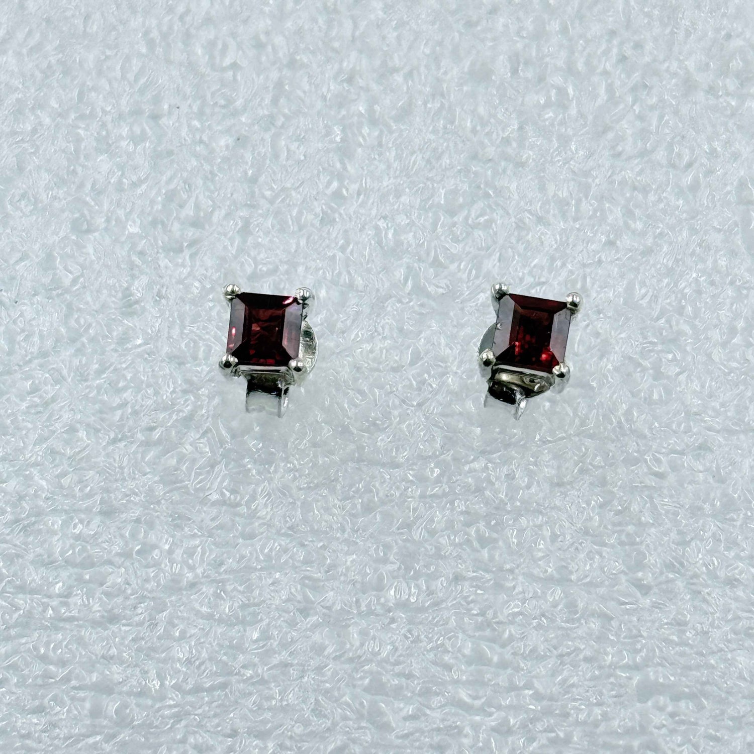 Sterling Silver Square Garnet Post Earrings Size 1