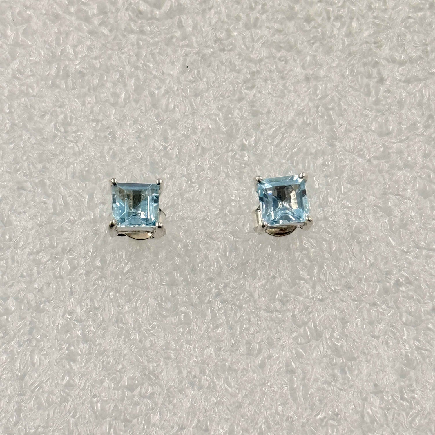 Sterling Silver Square Aquamarine Post Earrings Size 1