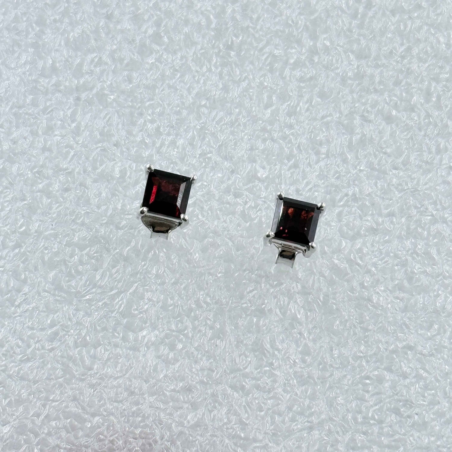 Sterling Silver Square Garnet Post Earrings Size 2