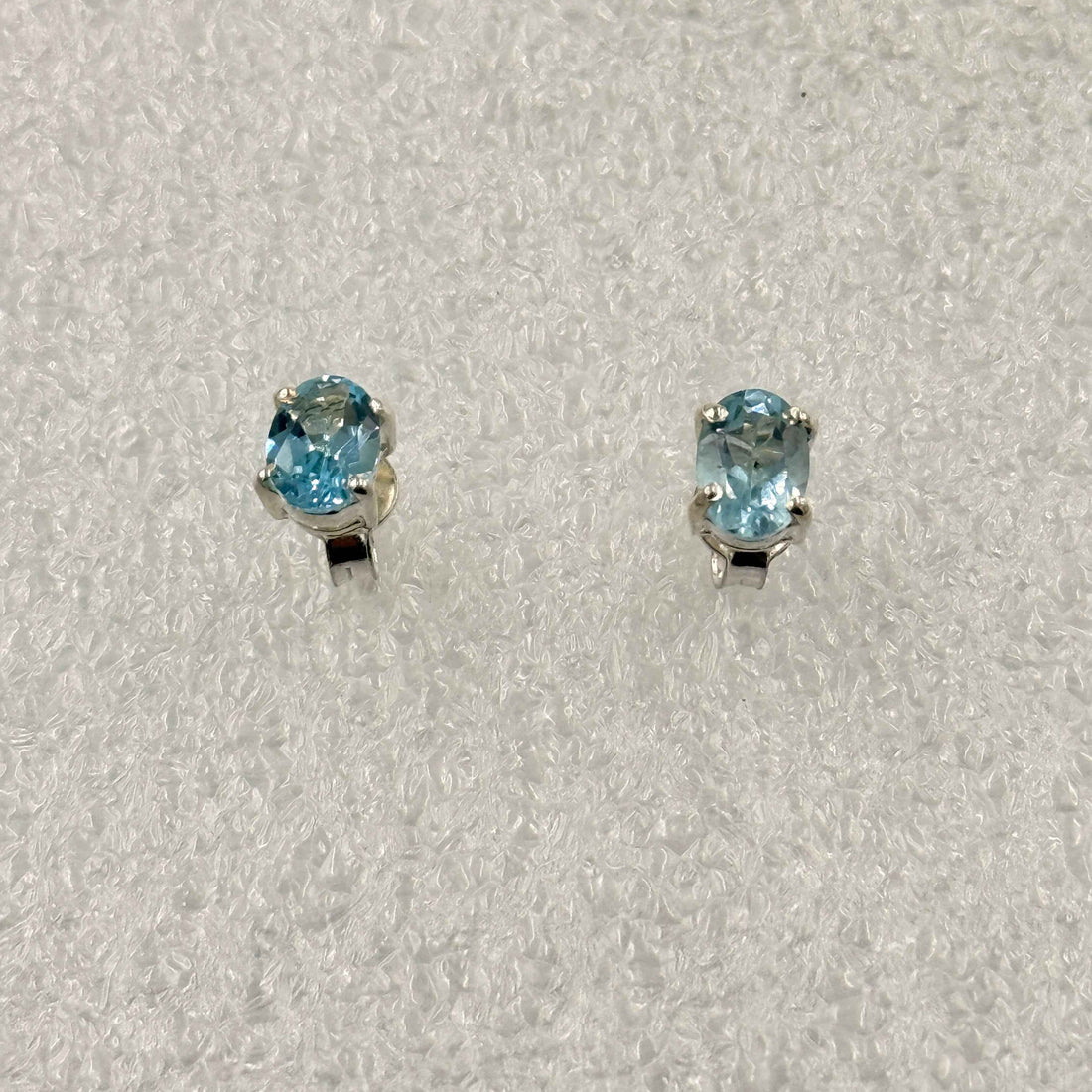 Sterling Silver Oval Aquamarine Post Earrings Size 2