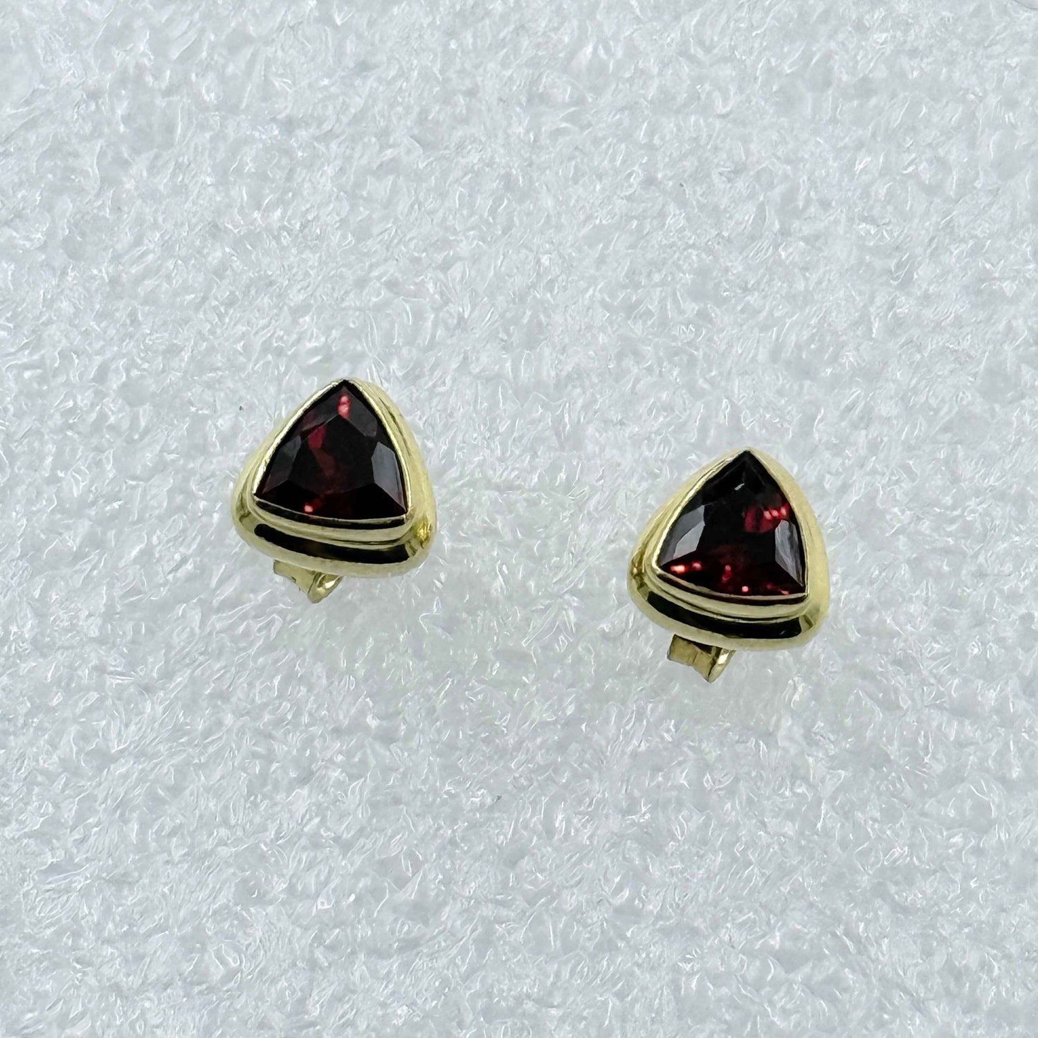 Gold Vermeil Bezeled Triangle Garnet Post Earrings