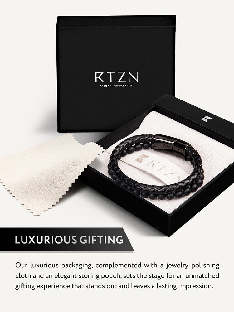 Black Braided Leather &amp; Black Onyx Bead Bracelet