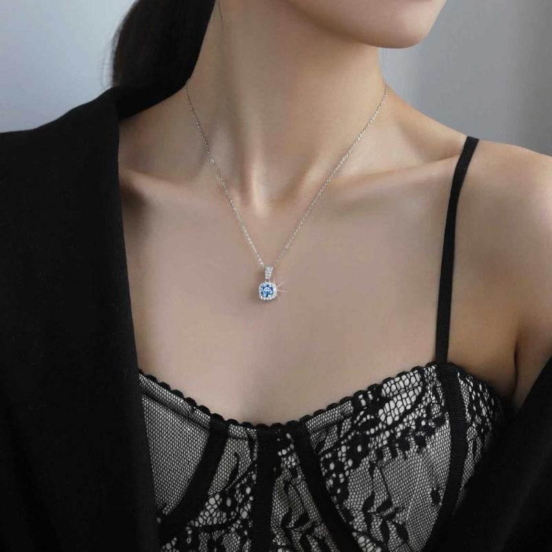 S925 Colorful Moissanite Pendant Necklace with Pavé-Set Halo &amp; Hoop, 1ct D-Grade VVS1 Moissanite in 12 Dazzling Colors with GAR Certification, Sterling Silver Necklace