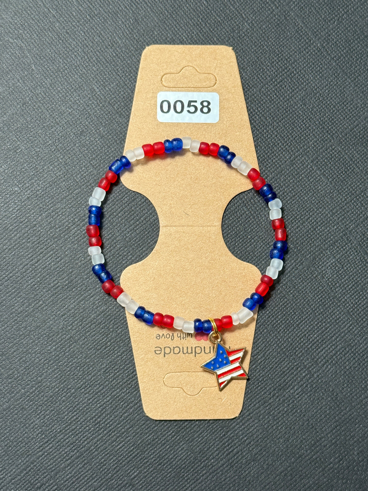 Patriotic Red, White &amp; Blue Matte Glass Bead Bracelet