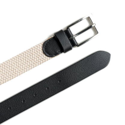 Cream &amp; Black Braided Canvas Leather Belt