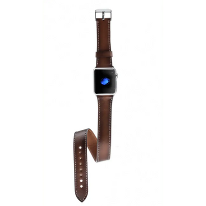 Luxury Double Wrap Brown Leather Apple Watch Band - San Diego