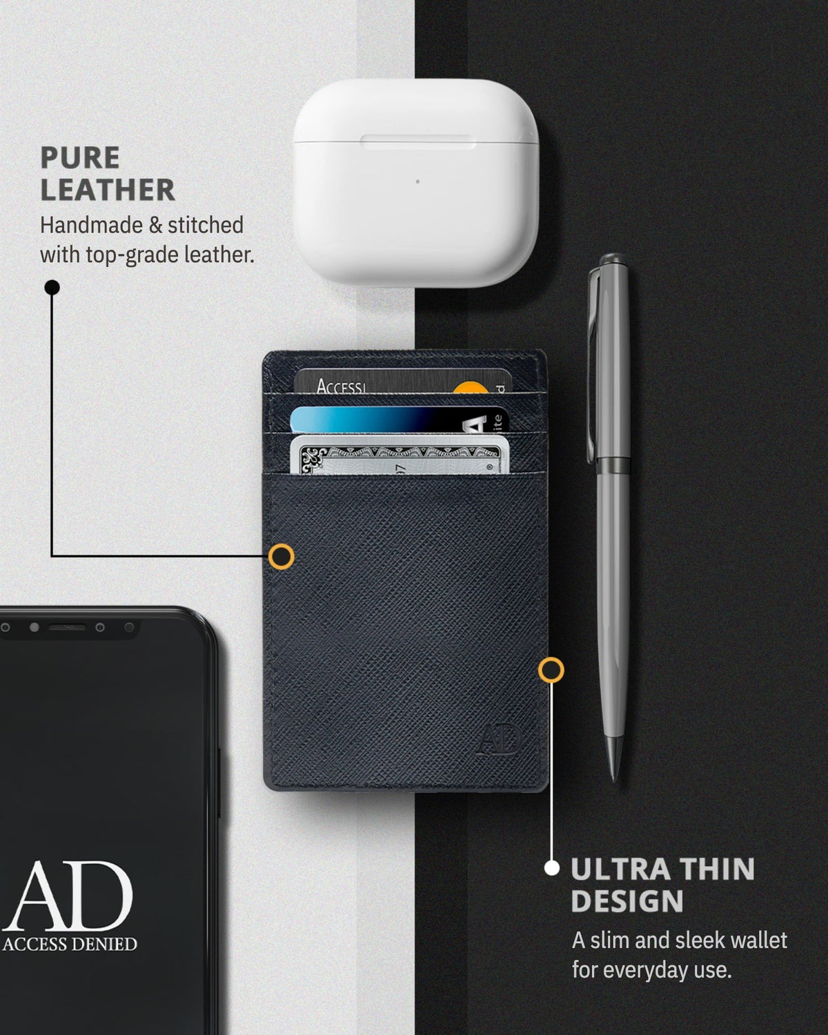 Genuine Leather Slim Card Holder – RFID Blocking, Minimalist