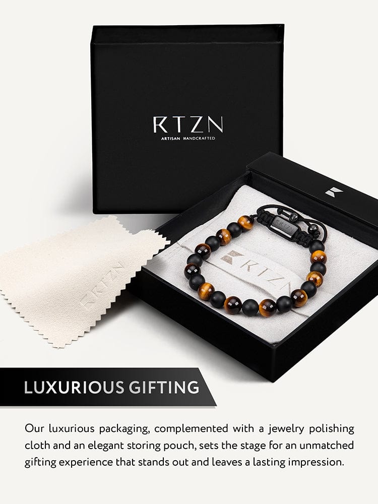 Tiger Eye &amp; Black Onyx Beaded Bracelet - Tulum