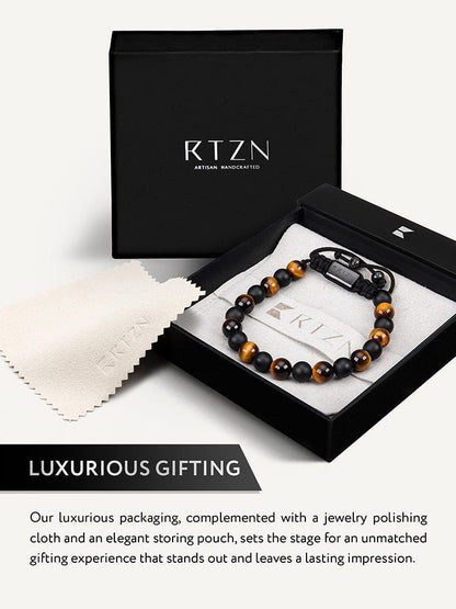 Tiger Eye &amp; Black Onyx Beaded Bracelet - Tulum