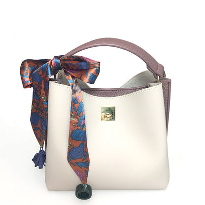 Fashion Casual Hit Color Bucket Bag Simple One-Shoulder Messenger Bag Silk Scarf Handbag (See size chart where applicable)