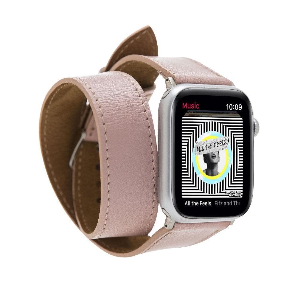 Luxury Double Wrap Pink Leather Apple Watch Band - San Diego