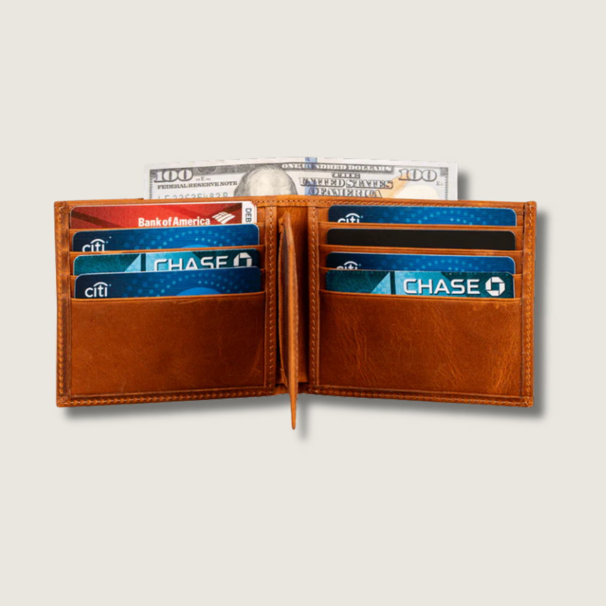 Classic Leather Bifold Wallet - Light Brown - Los Angeles