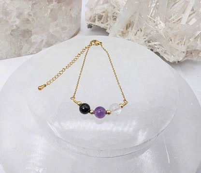 SACRED SPACE -Clear Quartz, Amethyst, Black Onyx Jewelry Set