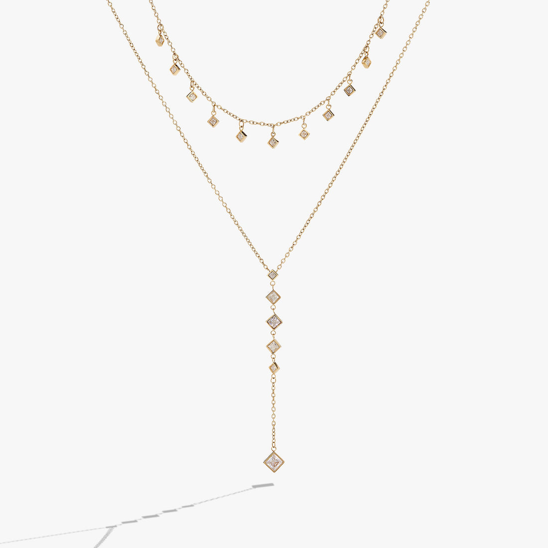 Two-Layered Princess Cut Crystal Necklace